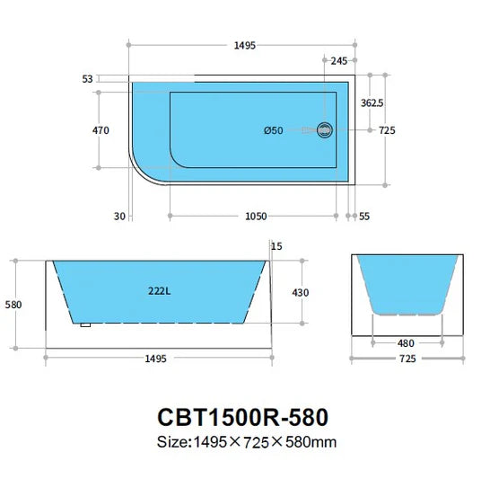 Casey Corner Back To Wall Bath Tub