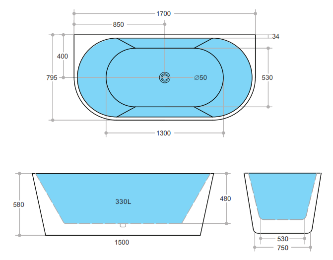 Elivia – Black & White Back-to-Wall Bathtub