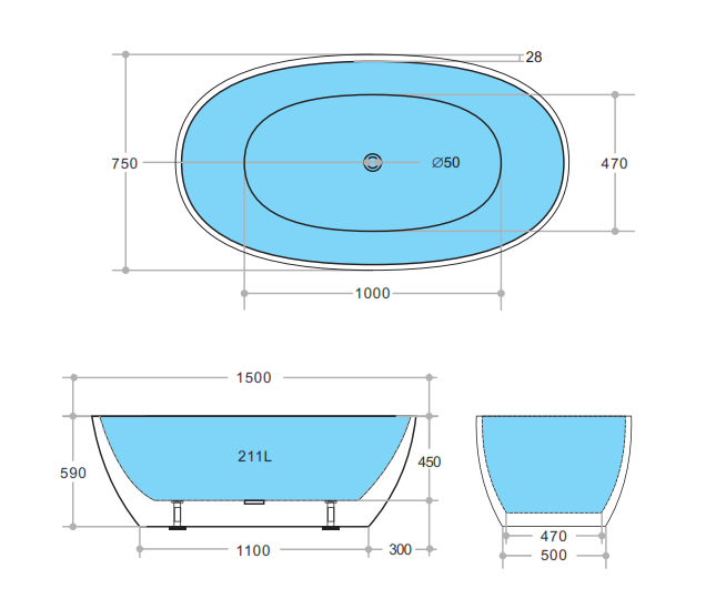 Stella – 1500mm Freestanding Bathtub