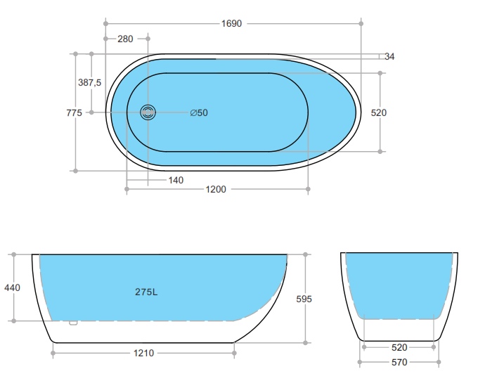 Veda – 1700mm Freestanding Bathtub