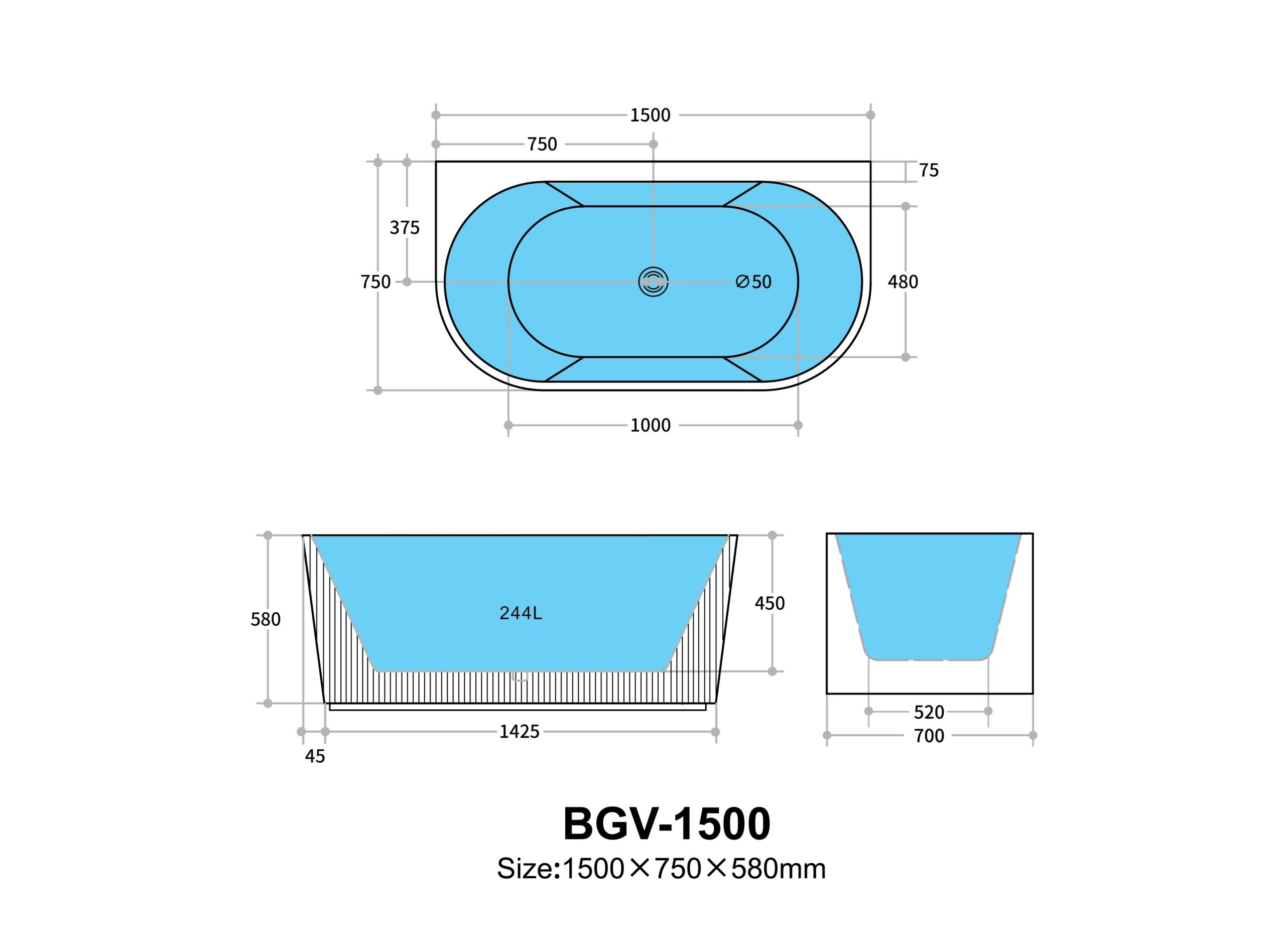 Bari Back To Wall Bathtub