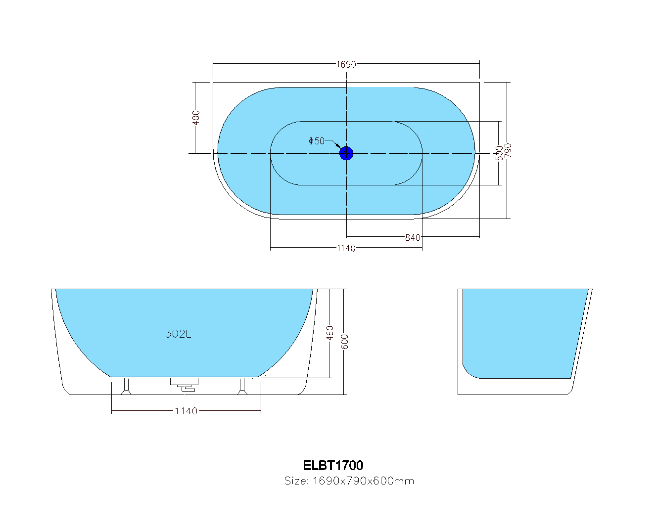 Elivia  Back-to-Wall Bathtub