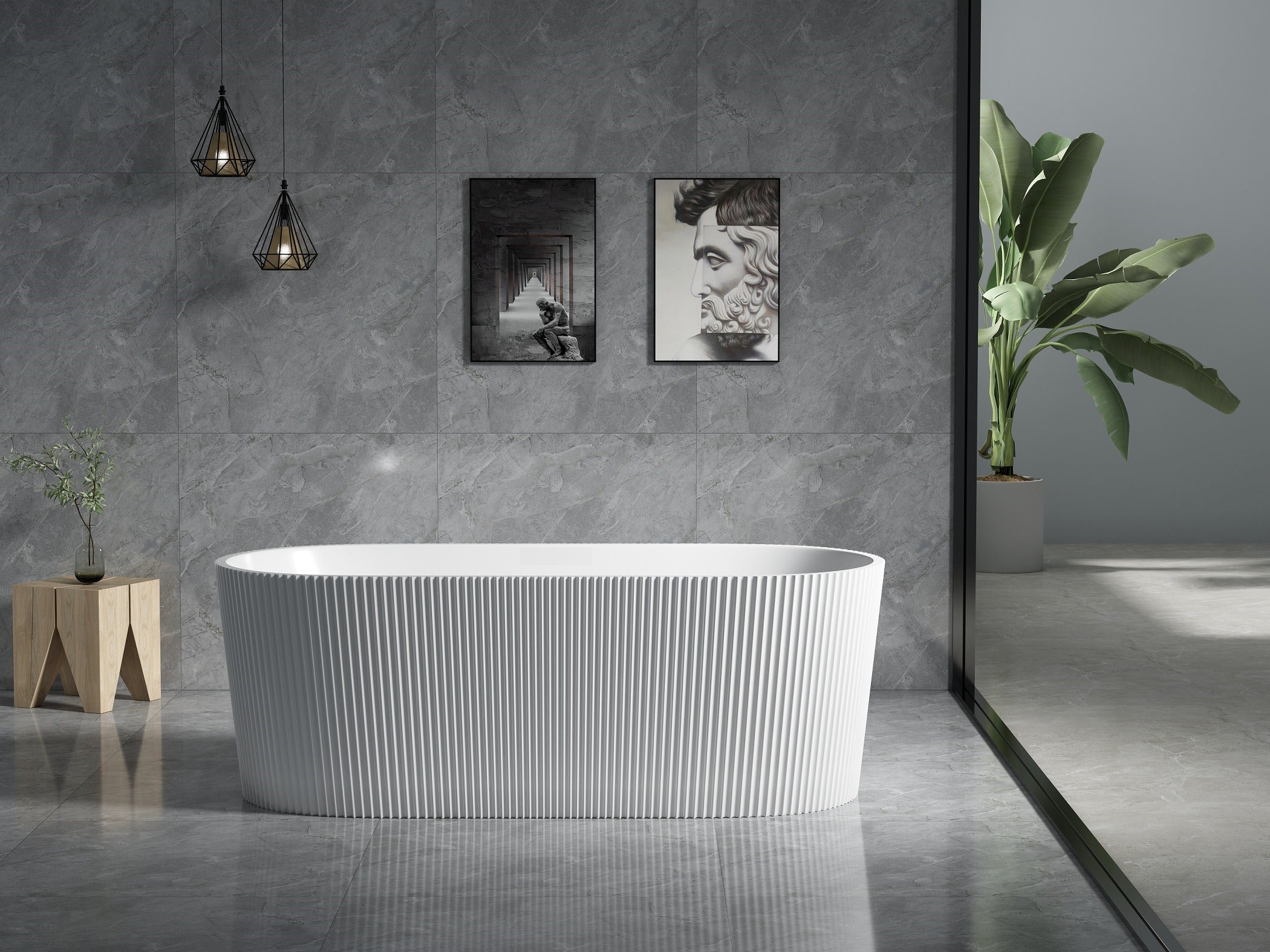 Ally Groove Matte White Fluted Freestanding Bath Tub