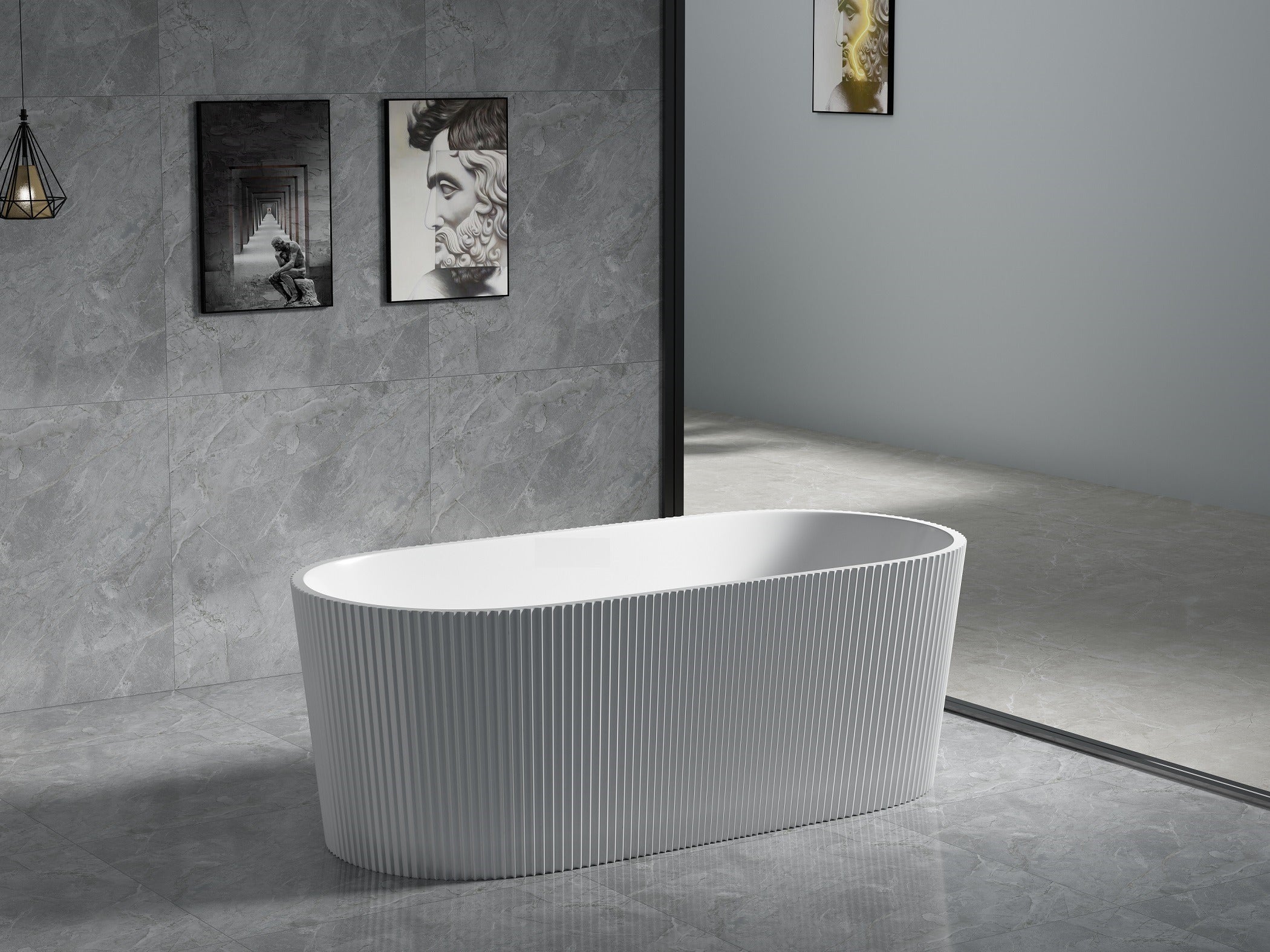 Ally Groove Matte White Fluted Freestanding Bath Tub