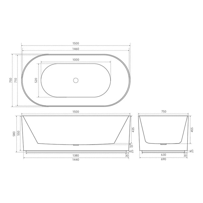 Ally Groove Matte White Fluted Freestanding Bath Tub